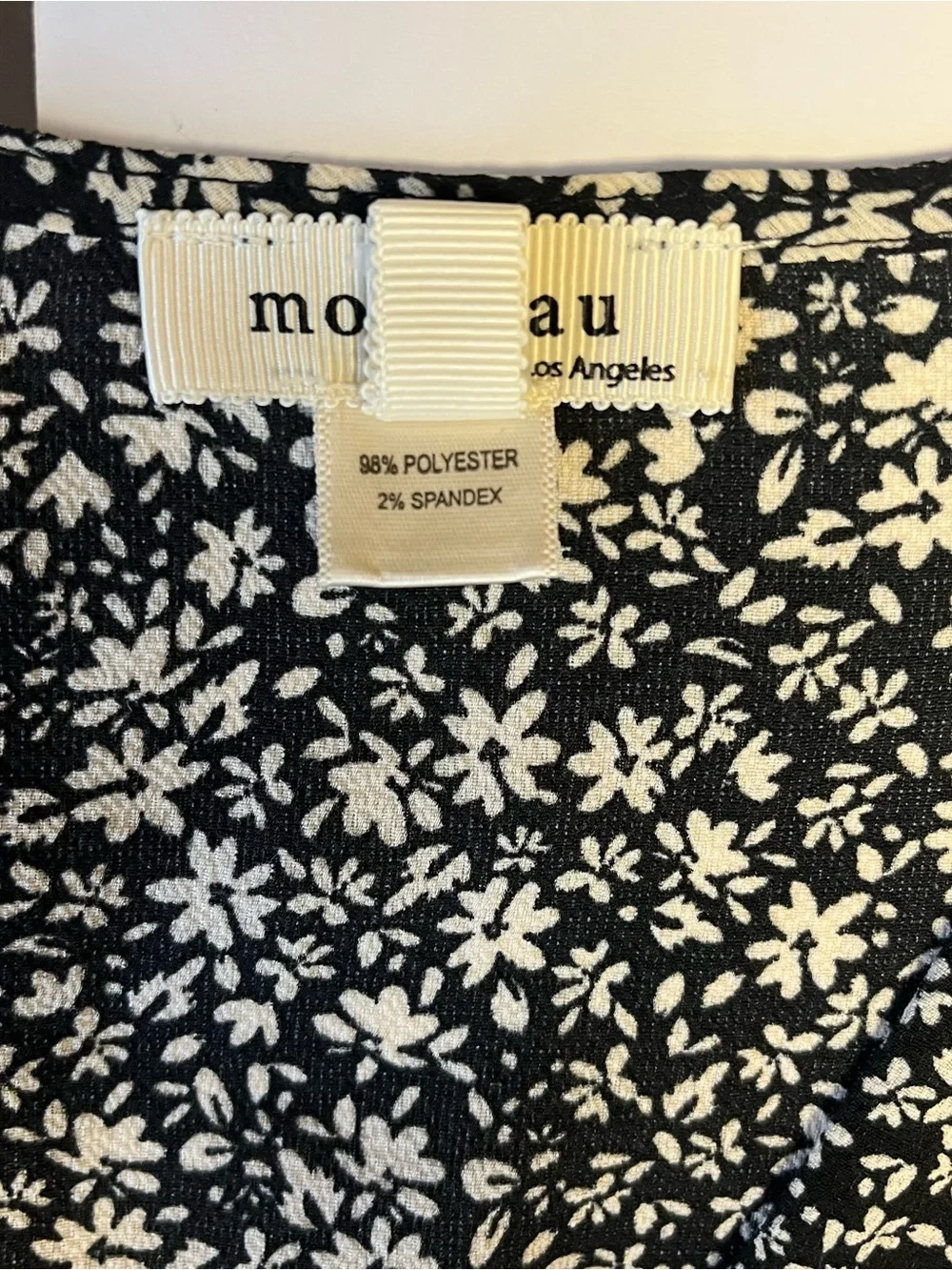 Womens Blouse Black & White Floral Tie Waist Flutter Sleeve Peplum Faux Wrap L